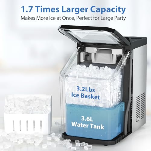 Aeitto Nugget Ice Maker Countertop, 55lbs/Day, Large Capacity Chewable Ice Maker, Rapid Ice Release in 5 Mins, Self-Cleaning with Stainless Steel Housing Ice Machine for Home Office and Party, Silver
