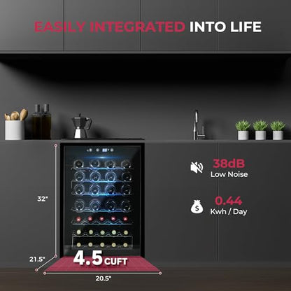 Icyglee 4.5 CU.FT Wine Cooler Refrigerator, Small Freestanding Wine Fridge for Red, White and Champagne, Mini Fridge with Adjust Temperature, Black