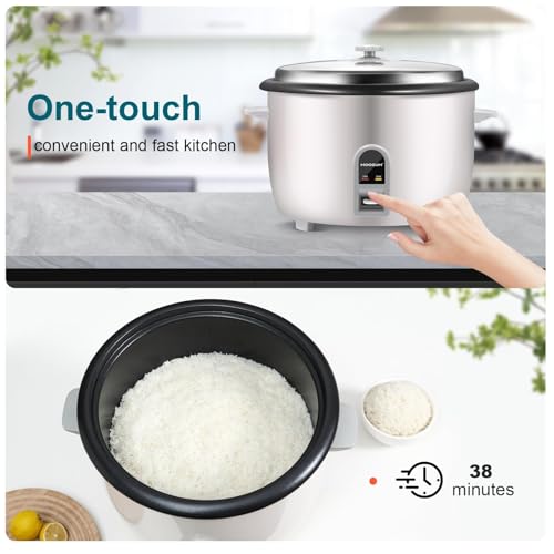 MOOSUM Commercial Rice Cooker, Large Capacity 30-Cup (UnCooked), 60-Cup (Cooked) with One Touch Operation and 12-Hour Keep Warm, Easy to Use and clean, 1600W, White