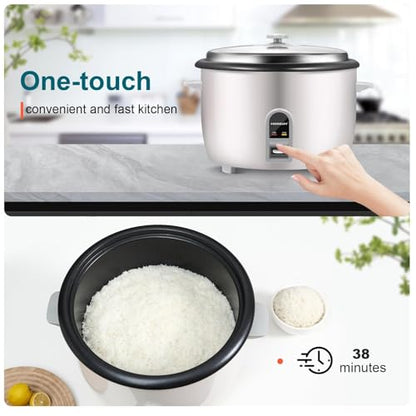 MOOSUM Commercial Rice Cooker, Large Capacity 30-Cup (UnCooked), 60-Cup (Cooked) with One Touch Operation and 12-Hour Keep Warm, Easy to Use and clean, 1600W, White