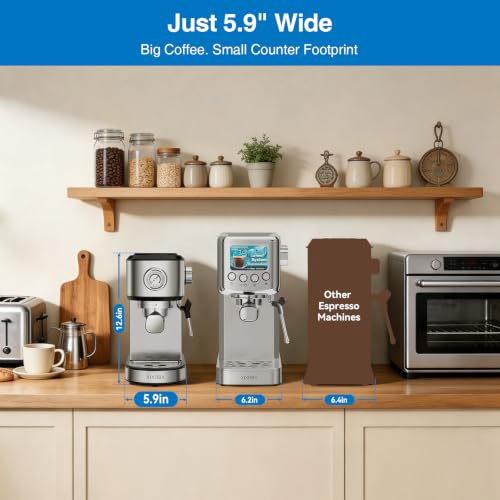 XIXUBX 20 Bar Espresso Machine with Milk Frother, Touchscreen, Silver
