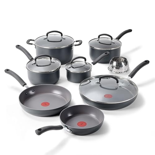 T-Fal Ultimate Hard Anodized Nonstick 13 Piece Cookware Set, Oven Safe Up to 400°F, Pots and Pans Set, Includes Frying Pans, Saucepan, Stockpot, Cooking Utensils, Stone