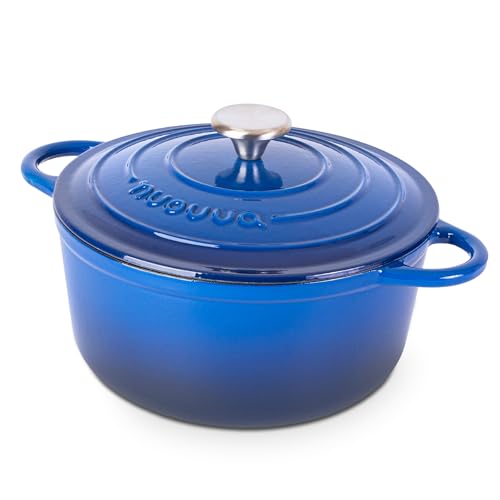 Cast Iron Pot with Lid-Non-Stick Ovenproof Enamelled Casserole Pot, Oven Safe up to 500° F-Sturdy Dutch Oven Cookware - Dark Blue, 5-Quart, 24cm by- Nuovva