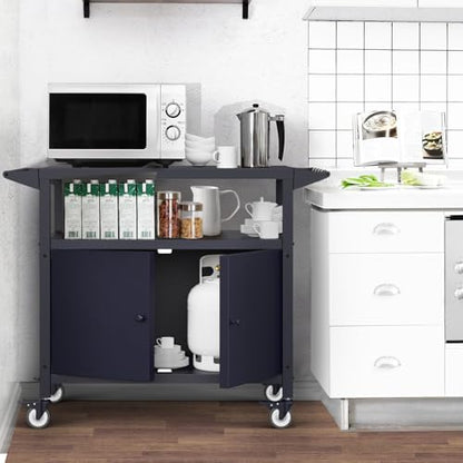 COZEER Outdoor Grill Table with Storage, Movable BBQ Grill Cart, Outdoor Kitchen Prep Station, Rolling Bar Serving Cart with Utensil Hooks, Blackstone Griddle Stand