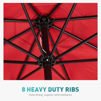OLIXIS 9ft Patio Umbrella with Tilt and Crank Button & 8 Sturdy Ribs Waterproof, 9 feet Patio Table Umbrella Perfect for Poolside, Terrace, Beach and Outdoor Restaurant, Red