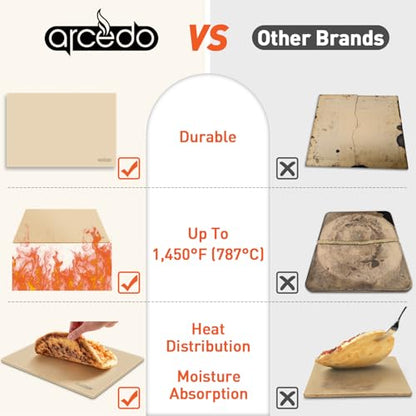 Arcedo Pizza Stone for Grill 20 x 13.5 Inch, Rectangular Large Baking Stone for Bread Thermal Shock Resistant BBQ Grilling Pizza Pan Cordierite Oven Cooking Pan With PE Scraper