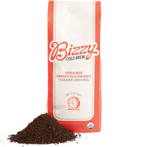 Bizzy Organic Cold Brew Coffee | Smooth & Sweet Blend | Coarse Ground Coffee | Micro Sifted | Specialty Grade | 100% Arabica | 1 LB
