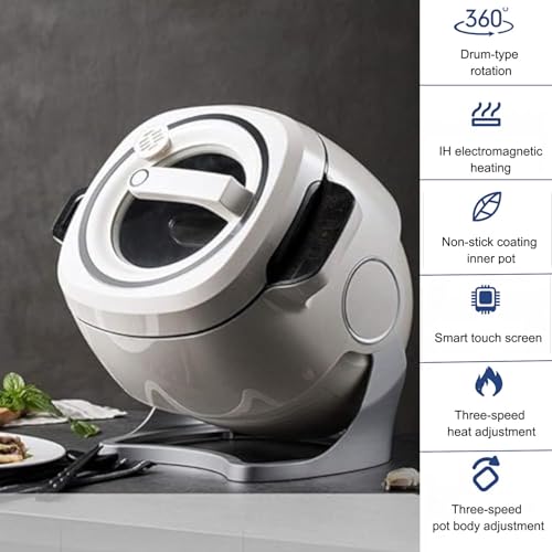 Auto Cooking Wok Fried Rice Machine, Drum Food Processor - 360° Automatic Rotation,3 Gears Adjustable, Drum Type Stir Frying Machine- 3 Cooking Utensils, for Stir Frying,Stewing,Cooking