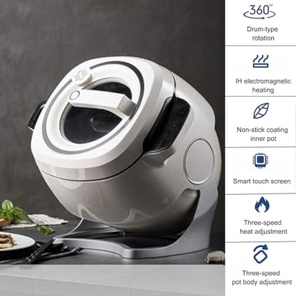 Auto Cooking Wok Fried Rice Machine, Drum Food Processor - 360° Automatic Rotation,3 Gears Adjustable, Drum Type Stir Frying Machine- 3 Cooking Utensils, for Stir Frying,Stewing,Cooking