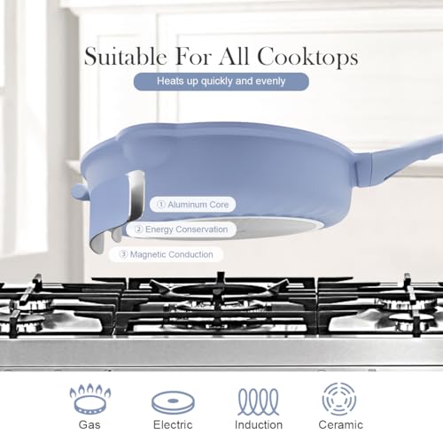 Bobikuke Large Frying Pan Skillet Nonstick with Lid, 14 Inch Deep Saute Pan, Big Induction Pan for Cooking, 2-1 Non Stick Cookware with Helper Handle, Family Size, Suitable for All Stoves, PFOA-Free