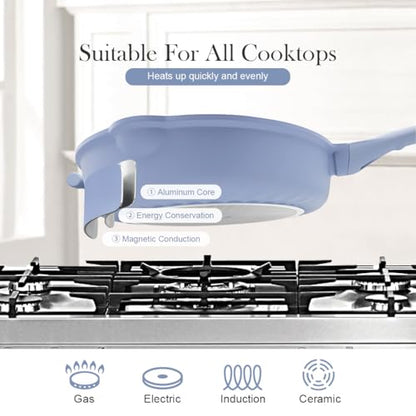Bobikuke Large Frying Pan Skillet Nonstick with Lid, 14 Inch Deep Saute Pan, Big Induction Pan for Cooking, 2-1 Non Stick Cookware with Helper Handle, Family Size, Suitable for All Stoves, PFOA-Free