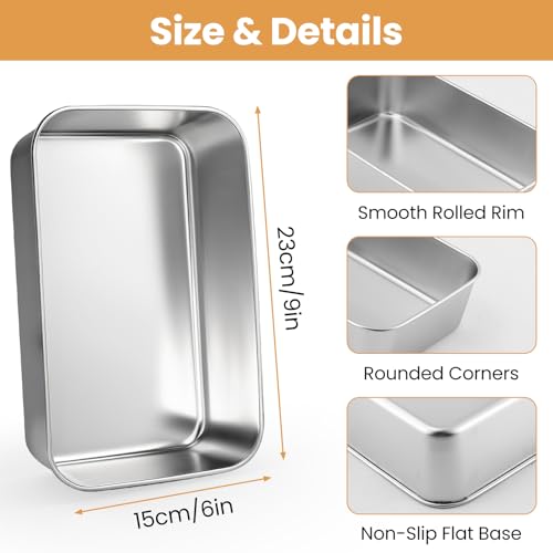 CLRBEATTY 8 Pcs Loaf Pans Set, 9 x 6 Inch Stainless Steel Bread Baking Pan, Loaf Toast Baking Pans, Sandwich Bread Pan for Homemade Breads Meatloaf Cake, Oven & Dishwasher Safe