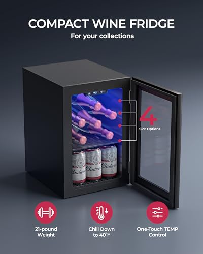 Icyglee 6 Bottles and 6 Cans Compact Beverage Refrigerator, Freestanding Mini Fridge with Temperature Control for Beer Wine, Under Counter Small Refrigerator Adjustable Shelve for Home and Bar