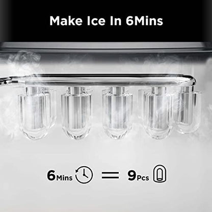 Silonn Countertop Ice Maker, Auto-Cleaning Portable Ice Machine with Ice Scoop and Basket, 26lbs in 24Hrs, 9 Ice Cubes Ready in 6 Mins, 2 Sizes of Bullet Ice for Home Party