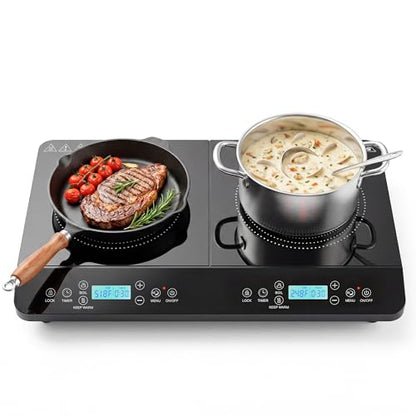 HOBCYCLE Double Induction Cooktop 2 Burner, 1800W Portable Electric Stove with 9 Temperature Settings, LED Display, Safety Lock & Timer, 110v-120v Induction Burners for Kitchen, RV