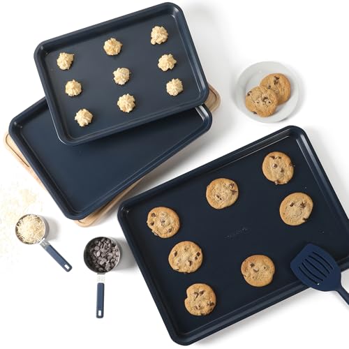 Calphalon Legacy 3-Piece Cookie Sheet Set, Cookie Baking Sheet, Metal Baking Sheet, 3 Pieces Nonstick Baking Sheets 18 15 13 Inch, Navy Blue, PFOA-Free for Even Baking, Oven Safe for Baking