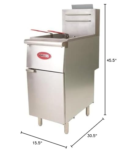 Kratos Commercial Deep Fryer, Stainless Steel Gas Floor Fryer for Restaurants, 40 lb. Capacity, Three Burners, 90,000 BTU, with Two Fryer Baskets, Liquid Propane (29Y-010-LP)