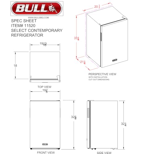 Bull Outdoor Products Contemporary Refrigerator – 4.5 cu. ft. Compact Stainless Steel Outdoor Fridge with Reversible Door and Full Temperature Control