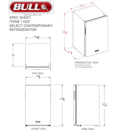Bull Outdoor Products Contemporary Refrigerator – 4.5 cu. ft. Compact Stainless Steel Outdoor Fridge with Reversible Door and Full Temperature Control