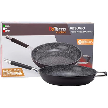 DaTerra Cucina 13" Non-stick Ceramic Frying Pan - Large Nonstick Frying Pan for Cooking - Induction Compatible & Oven Safe, High Heat Resistant - PTFE, Lead, Cadmium & PFOA Free, Made in Italy - Black