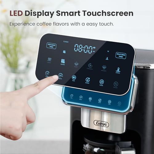 Gevi Touchscreen 12-Cup Coffee Maker, Bold & Iced Brew, Glass Carafe