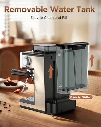 Espresso Machine with Grinder and Frother, 30 Grind Settings, 20 Bar