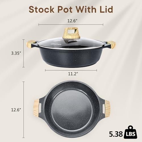 GiPP 6QT Nonstick Stock Pot with Lid Soup Pot,12.6 Inch Non Toxic Stockpot for Cooking,Stew Pot with Nonstick Ceramic Coating,Non Stick Cooking Pot Compatible with All Stoves,PFAS/PTFE/PFOA Free,Gray