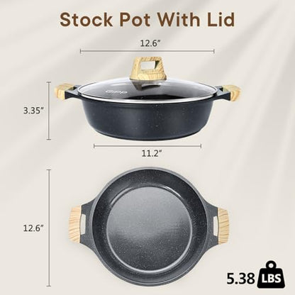 GiPP 6QT Nonstick Stock Pot with Lid Soup Pot,12.6 Inch Non Toxic Stockpot for Cooking,Stew Pot with Nonstick Ceramic Coating,Non Stick Cooking Pot Compatible with All Stoves,PFAS/PTFE/PFOA Free,Gray