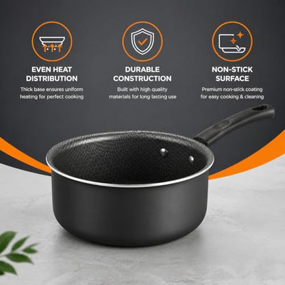 1-Quart Non-Stick Sauce Pan with Stay-Cool Handle, Gray, Steel, Even Heat Distribution, Easy-Clean Coating