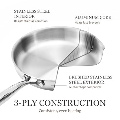 CAROTE 21pcs Tri-Ply Stainless Steel Cookware Set, Pots and Pans Set, Non Toxic Induction Kitchen Cooking Sets, Cookware Collection, Mirror Polish, Silver, Mothers Day Gifts