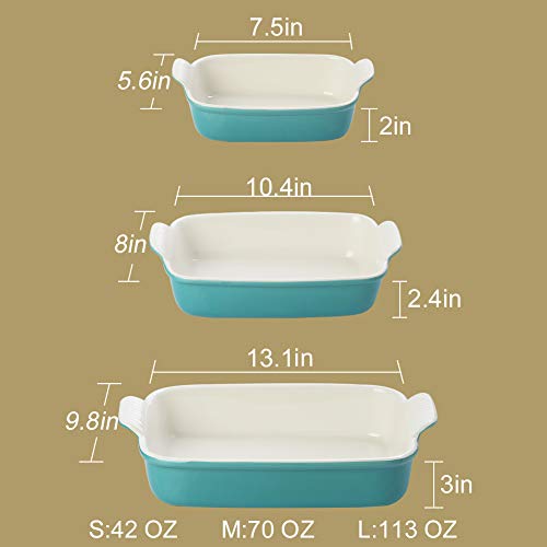 Sweejar Baking Pans Set, Ceramic 9x13 Baking Dish with Handle, Rectangular Casserole Dishes for Oven, Bakeware Sets of 3, Durable Lasagna Pan Deep for Kitchen, Banquet, Wedding Gift(Beige)