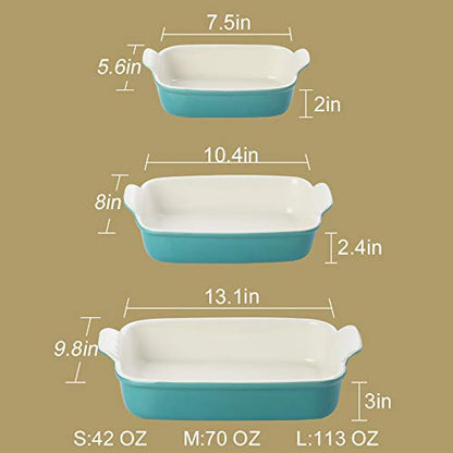 Sweejar Baking Pans Set, Ceramic 9x13 Baking Dish with Handle, Rectangular Casserole Dishes for Oven, Bakeware Sets of 3, Durable Lasagna Pan Deep for Kitchen, Banquet, Wedding Gift(Beige)