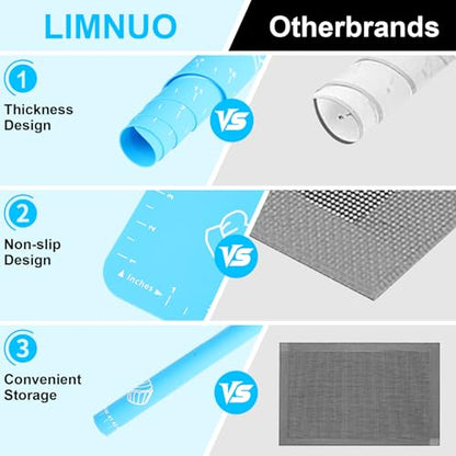 LIMNUO Silicone Baking Mat, Extra Thick Large Non Stick Pastry Mat Sheet for Dough Pie Crust Rolling Mats (Blue, M-16''(W)*20''(L))