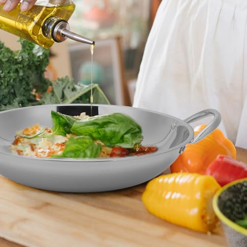 KICHOUSE Small Hot Pot Stainless Steel Cooking Pot with Double Handles Nonstick Flat Bottom Pan for Home Kitchen Restaurant Use 8.26X7.87X1.96In