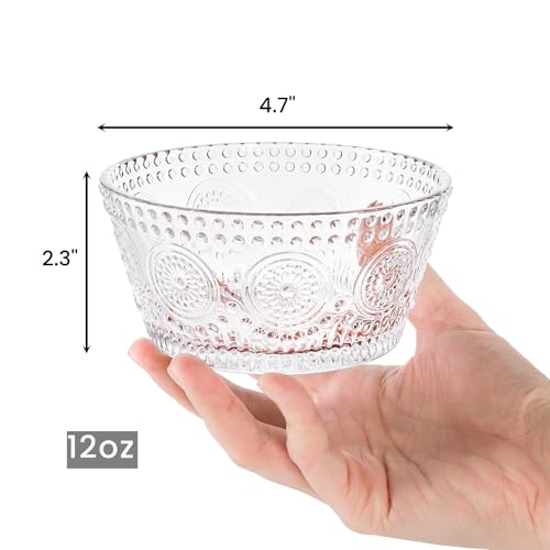 Nagpew 6 Pack Small Glass Bowls Set, 12 Oz Embossed Prep Dessert Bowls for Ice Cream, Stackable Snack Serving Bowls Side Dishes for Dipping, Yogurt, Cereal, Candy