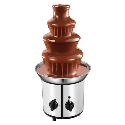 4-Tier 61oz Chocolate Fountain, 170W Stainless Steel Dessert Cascade, 110V Cheese Warmer Tower Caramel Dispenser Candy Melter with Heated Base & Detachable Tiers for Dipping Strawberries Marshmallows