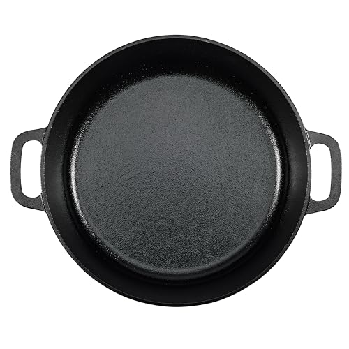 Amazon Basics Pre-Seasoned Cast Iron Dutch Oven Pot with Lid and Dual Handles, Oven Safe, Heavy-Duty, 7-Quart, Round, Black