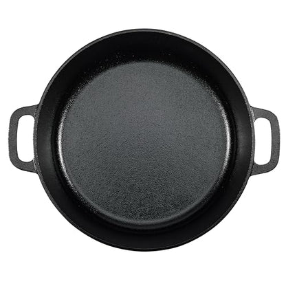 Amazon Basics Pre-Seasoned Cast Iron Dutch Oven Pot with Lid and Dual Handles, Oven Safe, Heavy-Duty, 7-Quart, Round, Black
