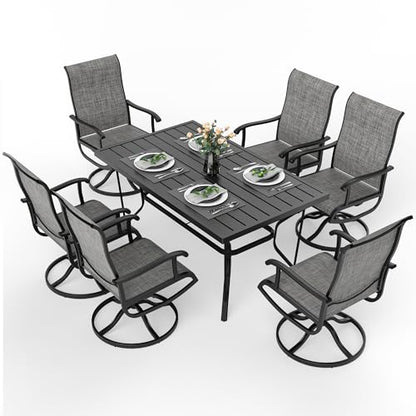 Pamapic 7-Piece Patio Dining Furniture Set with Swivel Chairs, Outdoor Table & 6 Textilene Chairs for Garden, Backyard, Pool, Deck, Gray