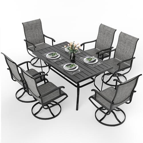 Pamapic 7-Piece Patio Dining Furniture Set with Swivel Chairs, Outdoor Table & 6 Textilene Chairs for Garden, Backyard, Pool, Deck, Gray