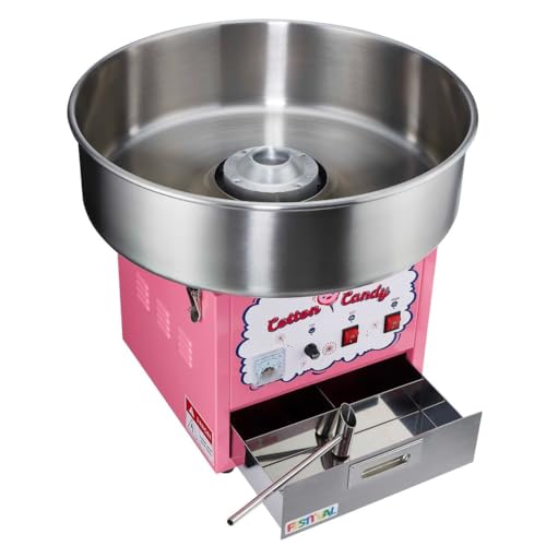 FSE 373-EQ-390012 Tabletop Cotton Candy Machine, 21" Diameter Aluminum Bowl, Belt-Driven Quiet Cotton Candy Maker with Drawer, 120V Countertop Candy Floss Machine