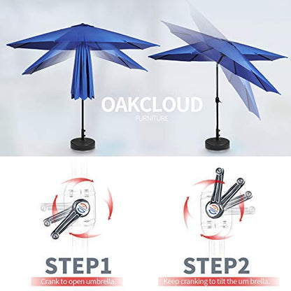 Omelaza 7 Pieces Patio Metal Furniture Outdoor Dining Set with 6 Stackable Bistro Chairs, 60'' x 37'' Rectangle Table and 10Ft Dark Blue Umbrella