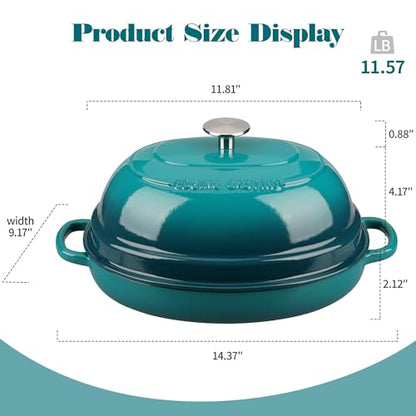 EDGING CASTING Enameled Oval Cast Iron Dutch Oven Pot with Lid, Bread Dutch Oven for Sourdough Bread Baking, Dutch Oven Bread, Bread Oven, 6QT, Darkcyan