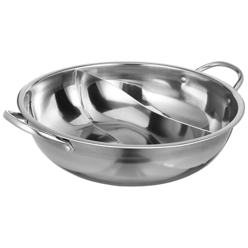 Tofficu 12.20 Inch Stainless Steel Hot Pot with Divider Dual Section Pan for Family Hotpot Cooking on Gas and Induction Stoves Divided Stockpot