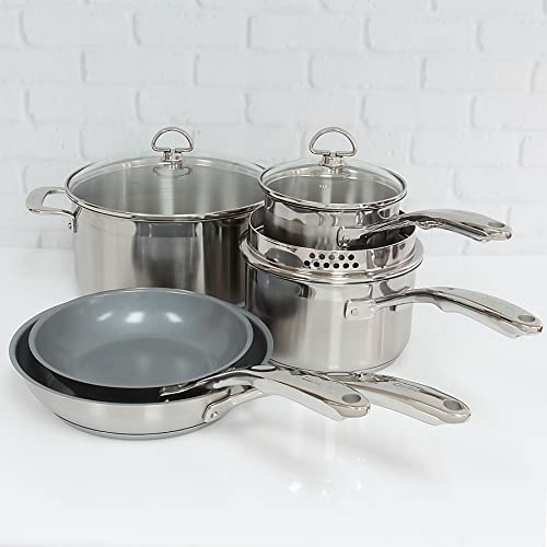 Chantal Induction 21 Steel 8 Piece Cookware Set with Ceramic Coated Fry Pans, 8 pc Set