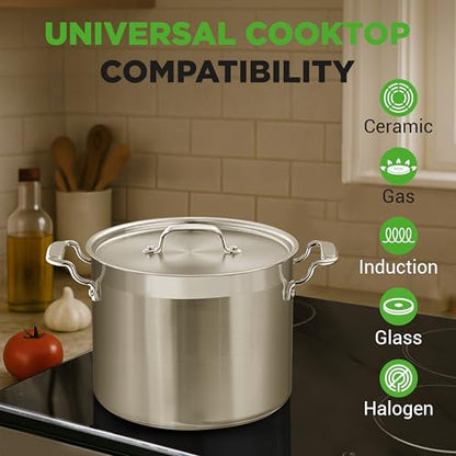 NutriChef Stainless Steel Cookware Stockpot - 14 Quart, Heavy Duty Induction Pot, Soup Pot with Stainless Steel Lid, Gas, Induction, Ceramic, Glass and Halogen Cooktops Compatible - NCSPT14Q
