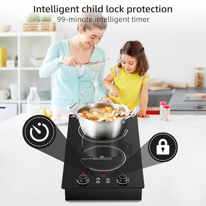 Wesonorous Double Induction Cooktop,110V 2600W 2 burner induction cooktop with hot plat with LED Touch Screen 10 Levels,Child Safety Lock & Timer 110V countertop burners