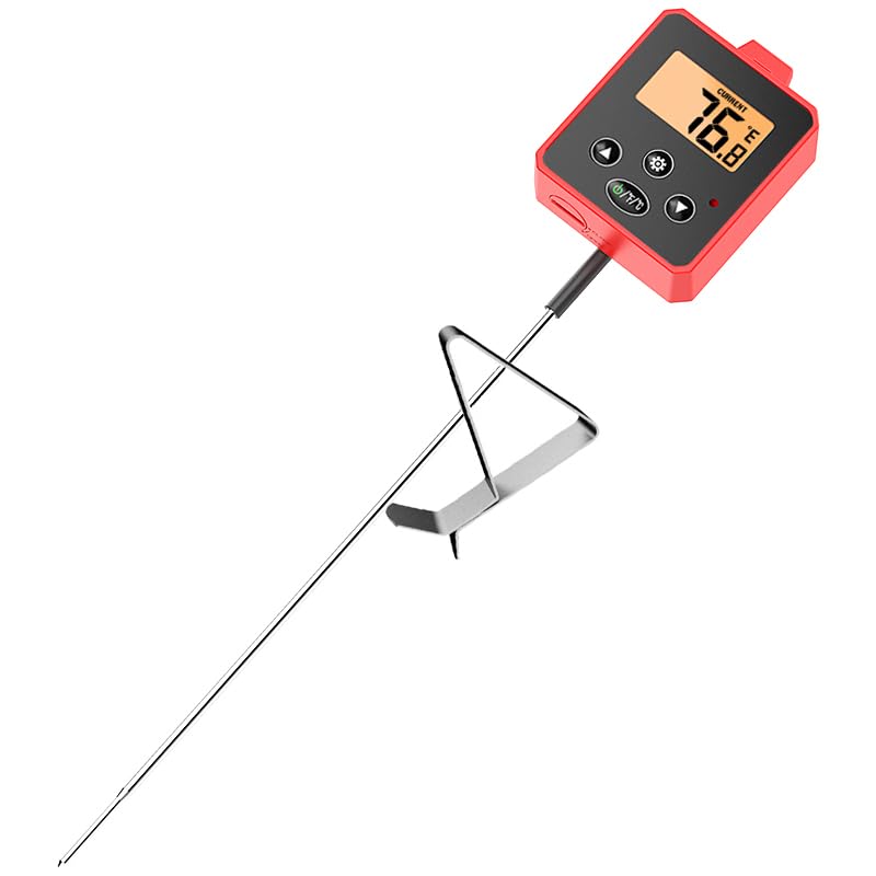 Digital Candy Thermometer with Pot Clip,Alarm Function,10'' Long Probe,Rotatable Display, Programmable Instant Read Food Candy Thermometer for Candy Making,Candle Smoker, Oil Cooking