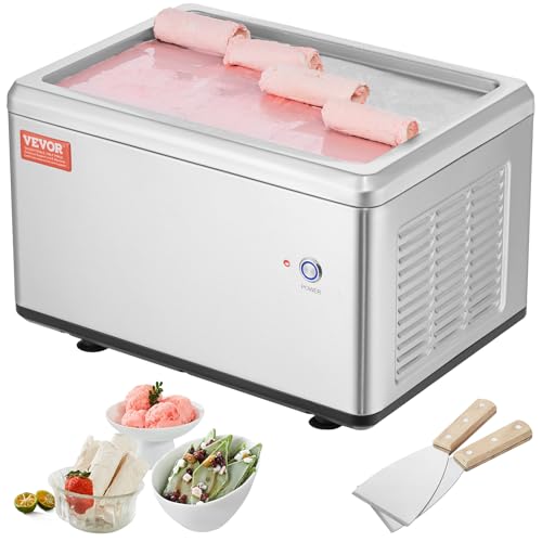 VEVOR Fried Ice Cream Machine, 12.6" x 8.5" 120W Stir-Fried Ice Cream Roll Maker with Compressor and 2 Scrapers, for Making Dessert Rolls, Frozen Yogurt
