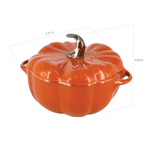 STAUB Ceramic 0.75-qt Petite Pumpkin, Oven & Stove Safe up to 572°F, Pumpkin Dish, Baking Candy Burnt Orange